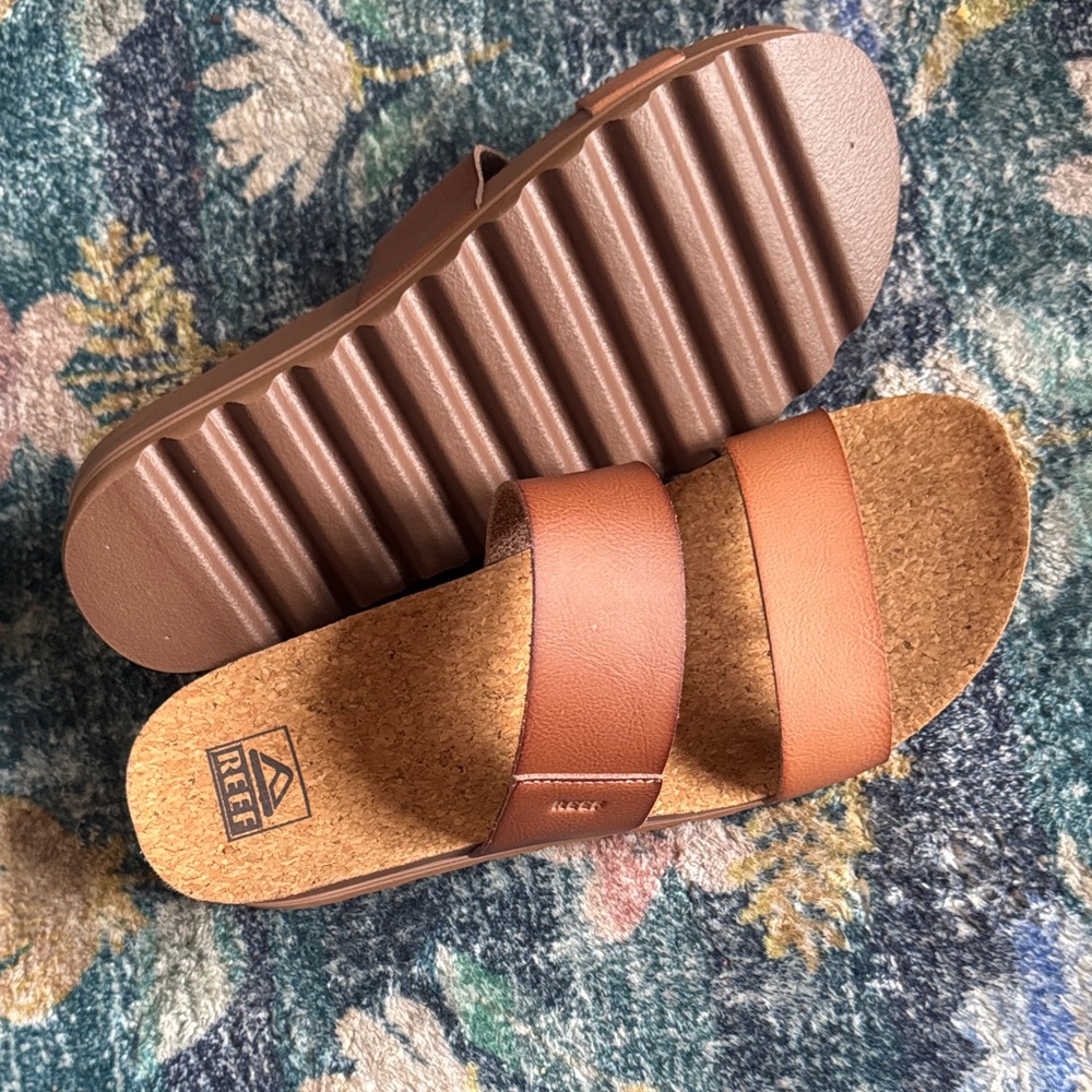 Reef Tan Brown Dual-Strap Cork Footbed Slides - Picture 3 of 4
